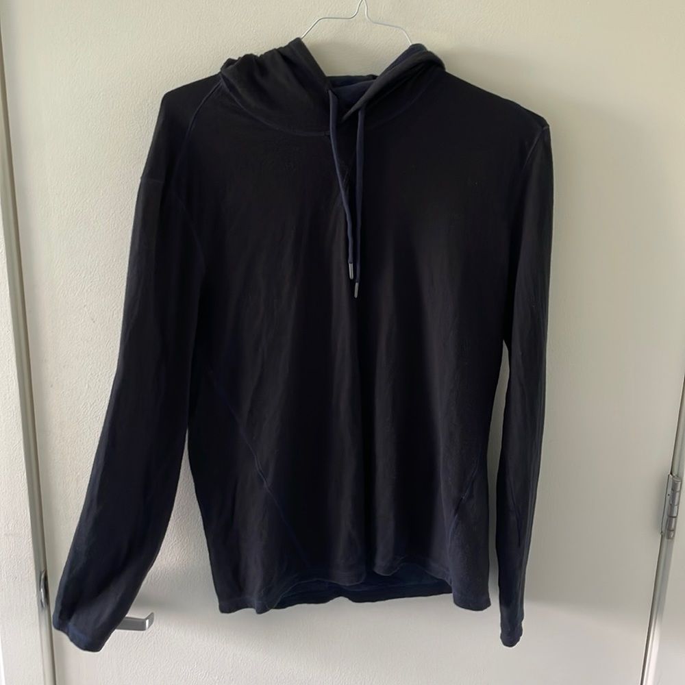 John Varvatos Men’s Midnight Navy and Blue Striped Lightweight Hoodie.